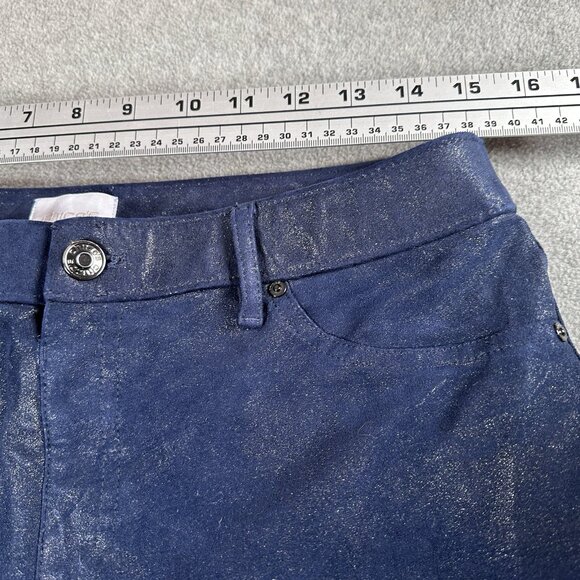 Chicos Metallic Faux Suede Navy Pull On Slim Pants Size 0.5 (Fits 6) - Picture 4 of 16